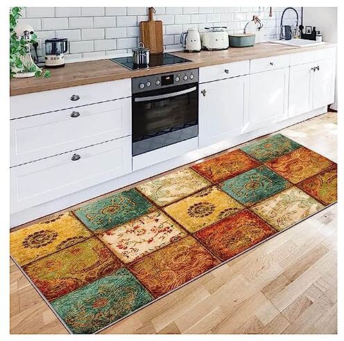 Siunwdiy Tappeto Passatoia 3 Metri for Corridoio Retrò Motivi Geometrici,Antiscivolo Lavabile Microfibra Tappeti Runner per Corridoio Bagno Salotto Scendiletto Cucina Tappeti Runner,50X300CM