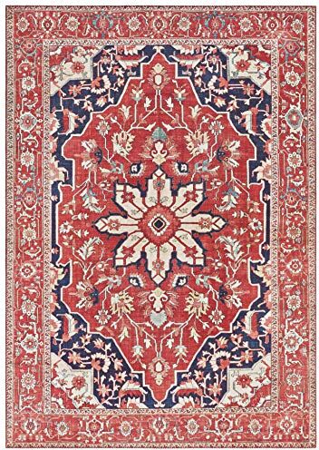 ELLE Decoration Täbriz Tappeto orientale a pelo corto, stile vintage, motivo orientale, per soggiorno, sala da pranzo, corridoio o camera da letto, colore rosso orientale, 160 x 230 cm