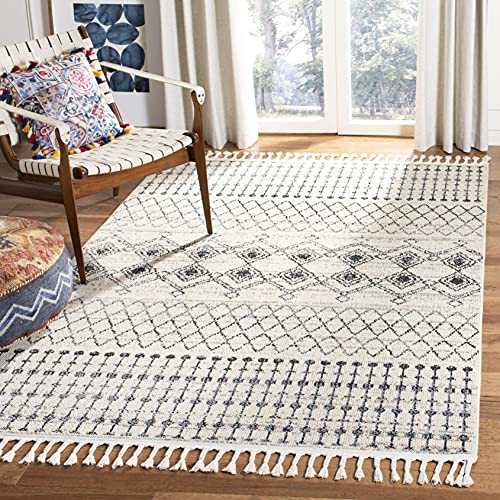 Safavieh Marocchino Tappeto Rettangolare da Interno, Intrecciato, Collezione Marrakesh, MRK752, in Bianco Avorio / Blu Scuro, 160 X 229 cm per Salotto, Camera da letto o Qualsiasi Spazio Interno