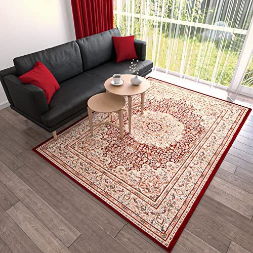 Mazovia Tappeto Salotto Moderno Pelo Corto Tappeti Moderni Soggiorno Tappeti Camera da Letto Tappeti Salotto Grandi Dimesnioni Motivo Orientale Rosso 80x150 cm