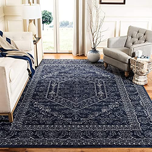 Safavieh Medaglione Tappeto Rettangolare da Interno, Intrecciato, Collezione Adirondack, ADR108, in Blu Scuro/ Bianco Avorio, 183 X 274 cm