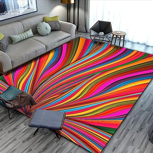 Generic Strisce Arcobaleno Astratte Tappeto 3D All Over Tappeto Stampato Mat Soggiorno Flanella Camera Da Letto Tappeto Antiscivolo 50 X 80 Cm Poliestere Soft Touch Facile Da Pulire -4G0R+C4P