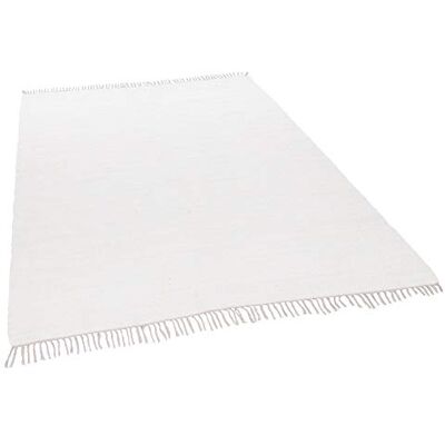 Theko Tappeto Dhurry in 100% cotone a tessitura piatta Tappeto Happy Cotton Tessuto a mano Colore: bianco 120x180 cm Theko Tappeto Dhurry in 100% cotone a tessitura piatta Tappeto Happy Cotton Tessuto a mano Colore: bianco 120x180 cm