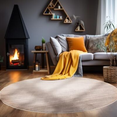 Carpetsale24 Tappeto Lavabile a Pelo Corto Rotondo 120 cm Beige Carpetsale24 Tappeto Lavabile a Pelo Corto Rotondo 120 cm Beige