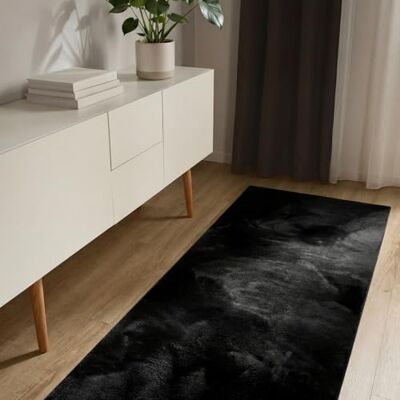 benuta Basic Tappeto salotto Furry Nero 70x200 cm Soffice salotto Retro antiscivolo Lavabile Compatibile con riscaldamento pavimento benuta Basic Tappeto salotto Furry Nero 70x200 cm Soffice salotto Retro antiscivolo Lavabile Compatibile con riscaldamento pavimento