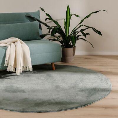 benuta Basic Tappeto salotto Furry Verde Rotondo 160 cm Soffice salotto Retro antiscivolo Lavabile Compatibile con riscaldamento pavimento benuta Basic Tappeto salotto Furry Verde Rotondo 160 cm Soffice salotto Retro antiscivolo Lavabile Compatibile con riscaldamento pavimento