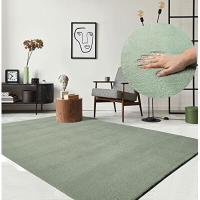 the carpet Relax Tappeto moderno a pelo corto, soggiorno, fondo antiscivolo, lavabile fino a 30 gradi, morbidissimo, aspetto pelliccia, Verde, 120 x 160 cm the carpet Relax Tappeto moderno a pelo corto, soggiorno, fondo antiscivolo, lavabile fino a 30 gradi, morbidissimo, aspetto pelliccia, Verde, 120 x 160 cm