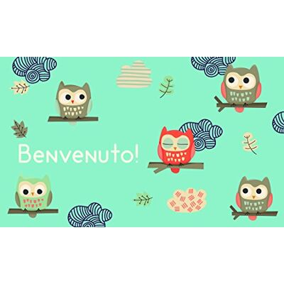 Gift Company GIFTCOMPANYITALY OGGETTI IDEE DESIGN Zerbino Benvenuto Gufi, Cocco e PVC, Celeste, 75x1.5x45 cm Gift Company GIFTCOMPANYITALY OGGETTI IDEE DESIGN Zerbino Benvenuto Gufi, Cocco e PVC, Celeste, 75x1.5x45 cm