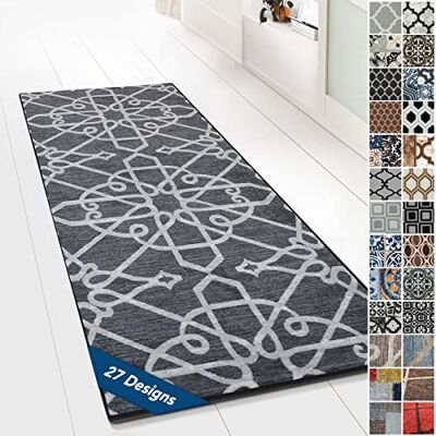 Floordirekt Tappeto passatoia con motivo, realizzato su misura, per cucina, corridoio e soggiorno, ornamento vintage a griglia orientale (80 x 600 cm, Navelli nero) Floordirekt Tappeto passatoia con motivo, realizzato su misura, per cucina, corridoio e soggiorno, ornamento vintage a griglia orientale (80 x 600 cm, Navelli nero)