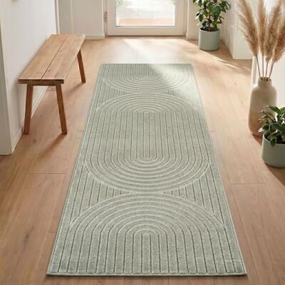 Carpetsale24 Tappeto Runner 80x250 cm Verde, Pelo Corto con Effetto 3D Alto-Basso, Motivo Boho Scandinavo, per Soggiorno, Camera o Esterni Carpetsale24 Tappeto Runner 80x250 cm Verde, Pelo Corto con Effetto 3D Alto-Basso, Motivo Boho Scandinavo, per Soggiorno, Camera o Esterni