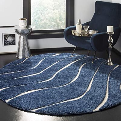 SAFAVIEH Tappeto Shag per Soggiorno, Sala da pranzo, Camera da letto Florida Shag Collection, A Pelo Lungo, Blu scuro e crema, 152 X 152 cm SAFAVIEH Tappeto Shag per Soggiorno, Sala da pranzo, Camera da letto Florida Shag Collection, A Pelo Lungo, Blu scuro e crema, 152 X 152 cm