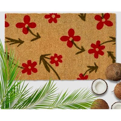 Astra Zerbino esterno con Fiori rossi in cocco 60 x 90 cm naturale -16 mm Zerbino in cocco per esterni e interni Tappetino antisporco antiscivolo Astra Zerbino esterno con Fiori rossi in cocco 60 x 90 cm naturale -16 mm Zerbino in cocco per esterni e interni Tappetino antisporco antiscivolo