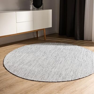 benuta Basic Tappeto cotone lavorato a mano Ron Beige/Nero 160 cm Rotondo 100% cotone Design: Uni, Minimalista, Natural Living Facile cura per salotto e stanza benuta Basic Tappeto cotone lavorato a mano Ron Beige/Nero 160 cm Rotondo 100% cotone Design: Uni, Minimalista, Natural Living Facile cura per salotto e stanza