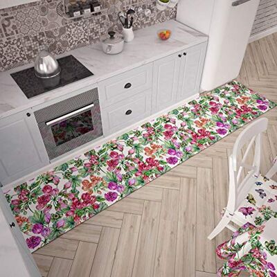 PETTI Artigiani Italiani Tappeto Cucina Passatoia Cucina Antiscivolo e Lavabile 52x100 cm Disegno Fiori 100% Made in Italy PETTI Artigiani Italiani Tappeto Cucina Passatoia Cucina Antiscivolo e Lavabile 52x100 cm Disegno Fiori 100% Made in Italy