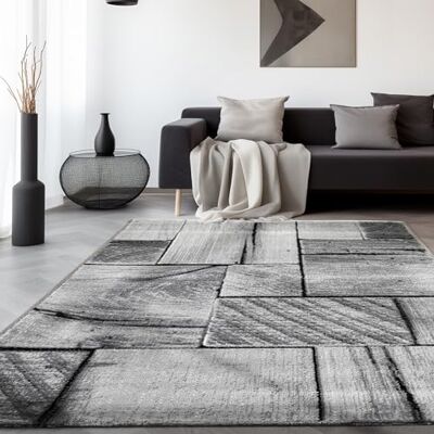 SIMPEX Tappeto 140x200 cm Nero, Design Moderno Effetto Legno, Pelo Corto per Soggiorno, Camera, Sala da Pranzo o Cucina, Facile da Pulire SIMPEX Tappeto 140x200 cm Nero, Design Moderno Effetto Legno, Pelo Corto per Soggiorno, Camera, Sala da Pranzo o Cucina, Facile da Pulire
