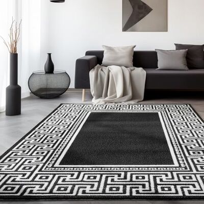 SIMPEX Tappeto 140x200 cm Nero, Design Moderno Meandro, Pelo Corto per Soggiorno, Camera, Sala da Pranzo o Cucina, Morbido e Facile da Pulire SIMPEX Tappeto 140x200 cm Nero, Design Moderno Meandro, Pelo Corto per Soggiorno, Camera, Sala da Pranzo o Cucina, Morbido e Facile da Pulire