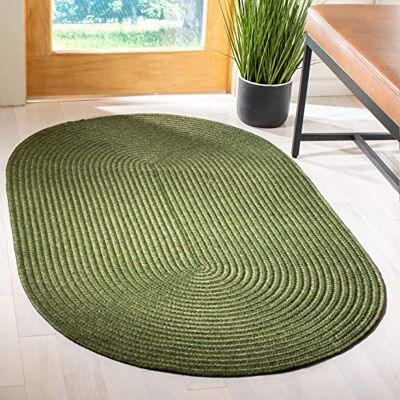 SAFAVIEH Tappeto Contemporaneo per Soggiorno, Sala da pranzo, Camera da letto Lavabile in Lavatrice e Reversibile Braided Collection, A Pelo Corto, Verde, 90 x 150 cm SAFAVIEH Tappeto Contemporaneo per Soggiorno, Sala da pranzo, Camera da letto Lavabile in Lavatrice e Reversibile Braided Collection, A Pelo Corto, Verde, 90 x 150 cm