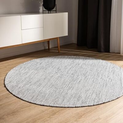 benuta Basic Tappeto cotone lavorato a mano Ron Beige/Nero 120 cm Rotondo 100% cotone Design: Uni, Minimalista, Natural Living Facile cura per salotto e stanza benuta Basic Tappeto cotone lavorato a mano Ron Beige/Nero 120 cm Rotondo 100% cotone Design: Uni, Minimalista, Natural Living Facile cura per salotto e stanza