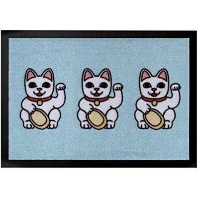 Hanse Home Design Zerbino per porta con gatto felice, 40 x 60 cm, 100% poliammide, antiscivolo, adatto al riscaldamento a pavimento, colore: Blu pastello Hanse Home Design Zerbino per porta con gatto felice, 40 x 60 cm, 100% poliammide, antiscivolo, adatto al riscaldamento a pavimento, colore: Blu pastello