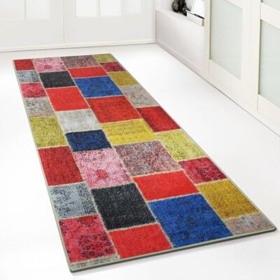 Floordirekt Tappeto passatoia con motivo, realizzato su misura, per cucina, corridoio e soggiorno, ornamento vintage a griglia orientale (80 x 150 cm, Monsano colorato) Floordirekt Tappeto passatoia con motivo, realizzato su misura, per cucina, corridoio e soggiorno, ornamento vintage a griglia orientale (80 x 150 cm, Monsano colorato)
