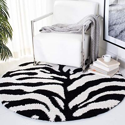 SAFAVIEH Tappeto Shag per Soggiorno, Sala da pranzo, Camera da letto Florida Shag Collection, A Pelo Lungo, Avorio e nero, 200 x 200 cm SAFAVIEH Tappeto Shag per Soggiorno, Sala da pranzo, Camera da letto Florida Shag Collection, A Pelo Lungo, Avorio e nero, 200 x 200 cm