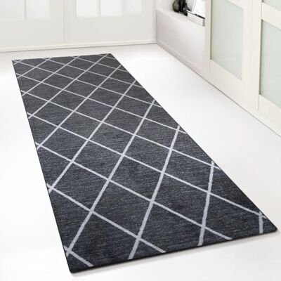 Floordirekt Tappeto passatoia con motivo, con passanti sottili su misura, per cucina, corridoio e soggiorno, ornamento vintage a griglia orientale (80 x 400 cm, Cosenza nero) Floordirekt Tappeto passatoia con motivo, con passanti sottili su misura, per cucina, corridoio e soggiorno, ornamento vintage a griglia orientale (80 x 400 cm, Cosenza nero)