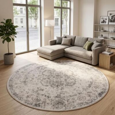 Carpetsale24 Tappeto Lavabile Beige 200 cm Rotondo Vintage Tappeto Rotondo Grande per Soggiorno Sala da Pranzo Area Relax Design Orientale Pelo Corto Facile da Pulire Carpetsale24 Tappeto Lavabile Beige 200 cm Rotondo Vintage Tappeto Rotondo Grande per Soggiorno Sala da Pranzo Area Relax Design Orientale Pelo Corto Facile da Pulire
