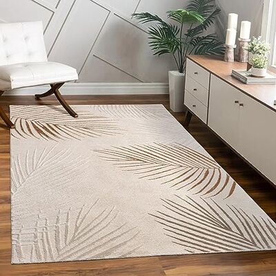 Paco Home Tappeto Soggiorno Camera da letto moderno a pelo corto lucido motivo palma disegno floreale geometrico effetto alto-basso 3D, Dimensione:200x290 cm, Colore:Beige 2 Paco Home Tappeto Soggiorno Camera da letto moderno a pelo corto lucido motivo palma disegno floreale geometrico effetto alto-basso 3D, Dimensione:200x290 cm, Colore:Beige 2