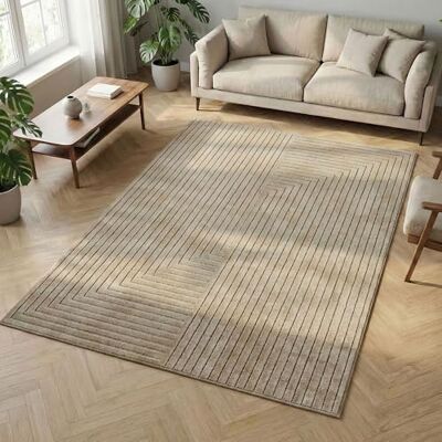 Carpetsale24 Tappeto 120x170 cm Beige, Pelo Corto con Effetto 3D Alto-Basso, Design Boho Scandinavo, per Soggiorno, Camera, Cucina o Esterni Carpetsale24 Tappeto 120x170 cm Beige, Pelo Corto con Effetto 3D Alto-Basso, Design Boho Scandinavo, per Soggiorno, Camera, Cucina o Esterni