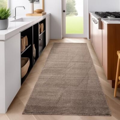 SIMPEX Passatoia 60x100 cm Marrone, tappeto a pelo corto tinta unita, stile attuale, forma rettangolare con base antiscivolo, manutenzione semplice per cucina e ingresso SIMPEX Passatoia 60x100 cm Marrone, tappeto a pelo corto tinta unita, stile attuale, forma rettangolare con base antiscivolo, manutenzione semplice per cucina e ingresso