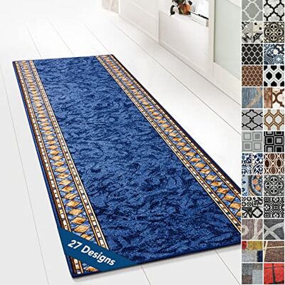 Floordirekt Tappeto passatoia con motivo, realizzato su misura, per cucina, corridoio e soggiorno, ornamento vintage a griglia orientale (80 x 500 cm, blu Rügen) Floordirekt Tappeto passatoia con motivo, realizzato su misura, per cucina, corridoio e soggiorno, ornamento vintage a griglia orientale (80 x 500 cm, blu Rügen)