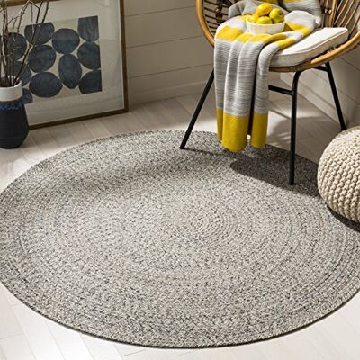 SAFAVIEH Tappeto Tradizionale per Soggiorno, Sala da pranzo, Camera da letto Reversibile Braided Collection, A Pelo Corto, Avorio e grigio acciaio, 152 X 152 cm SAFAVIEH Tappeto Tradizionale per Soggiorno, Sala da pranzo, Camera da letto Reversibile Braided Collection, A Pelo Corto, Avorio e grigio acciaio, 152 X 152 cm