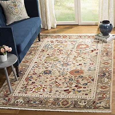 SAFAVIEH Tappeto Tradizionale per Soggiorno, Sala da pranzo, Camera da letto Kashan Collection, A Pelo Corto, Beige e tortora, 155 X 226 cm SAFAVIEH Tappeto Tradizionale per Soggiorno, Sala da pranzo, Camera da letto Kashan Collection, A Pelo Corto, Beige e tortora, 155 X 226 cm