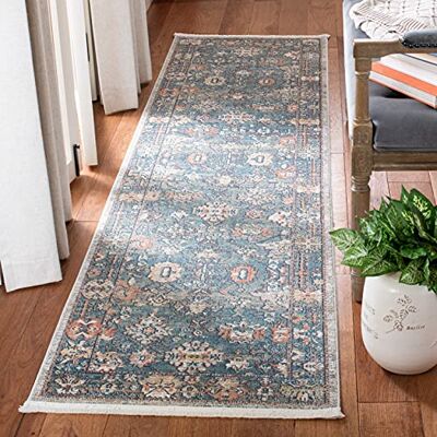 SAFAVIEH Tappeto Tradizionale per Soggiorno, Sala da pranzo, Camera da letto Victoria Collection, A Pelo Corto, Blu e Avorio, 91 X 152 cm SAFAVIEH Tappeto Tradizionale per Soggiorno, Sala da pranzo, Camera da letto Victoria Collection, A Pelo Corto, Blu e Avorio, 91 X 152 cm