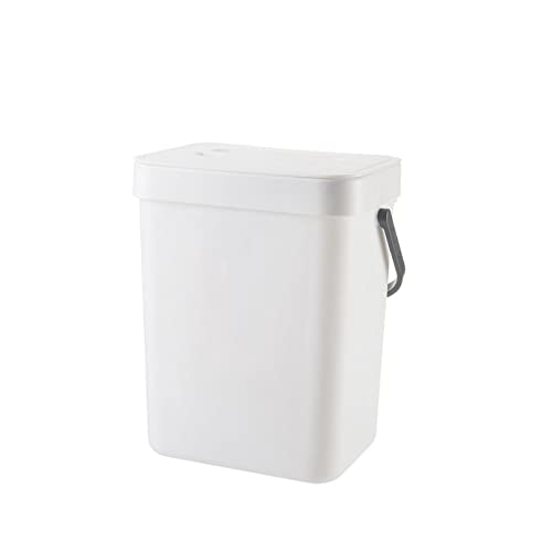 SSWERWEQ Scatole Portaoggetti Wall Hanging Trash Can Kitchen Cabinet Door Small Trash Can Household Toilet Punch-free With Lid Hygienic Plastic Storage (Color : White)