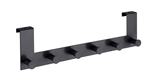 Wenko Appendiabiti Celano con 6 ganci in acciaio verniciato per porte di spessore fino a 2 cm, qualità pesante, 39 x 11 x 5,5 cm, colore: nero