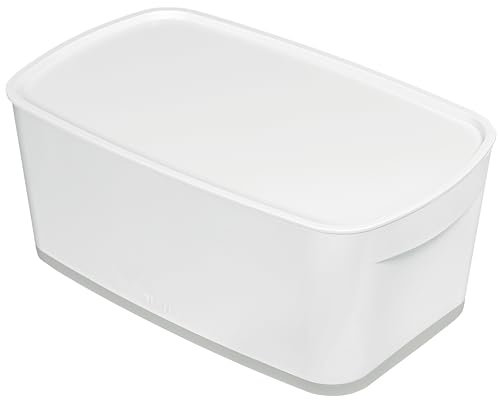 Leitz MyBox Contenitore con Coperchio Small, Contenitore per la Casa e l'Ufficio, 5 L, Finitura opaca, Plastica, senza BPA e sicuro per gli Alimenti, Bianco/Grigio,