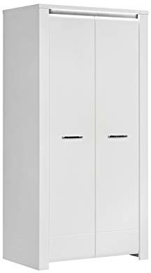 Forte Guardaroba, Tessuto per Legno, Colore Bianco Abbinato a Finitura Effetto Cemento Grigio Scuro, 96,4 x 197,5 x 60,3 cm