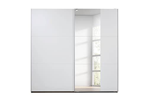 Rauch Packs Armadio a 2 ante scorrevoli Santiago Alpin bianco con specchio, 4 ripiani, 2 aste, 1 barra appendiabiti, 218 x 210 x 59 cm