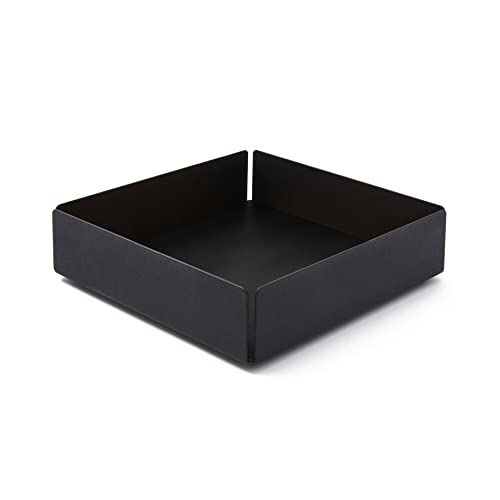 eglooh Moire Svuotatasche Design Moderno Acciaio Nero Opaco Fondo Interno in Cuoio Nero Organizer Scrivania, Vassoio Portaoggetti cm 14,5 x 14,5 x H.4 Made in Italy