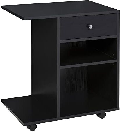 Vinsetto Mobile Porta Stampante in Legno Nero con 1 Cassetto, 2 Ripiani e Mensola CPU, per Ufficio 60x40x68.5cm