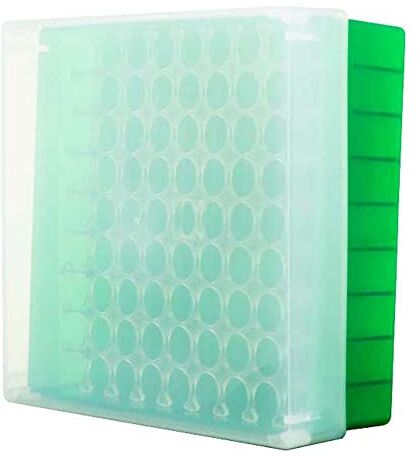 neoLab neoBox 81 Plus Kryobox, in polipropilene, 133 mm di lunghezza x 133 mm di larghezza x 53 mm di altezza, verde/trasparente