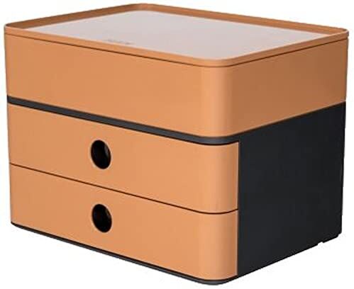 HAN Cassettiera SMART-BOX PLUS ALLISON, design moderno, con 2 cassetti e porta utensili, colore: caramel brown