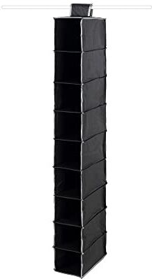 Compactor Organizer Portatutto A Sospensione, 9 Scomparti, Fissaggio con Velcro, Fino a 6 kg, Nero, Gamma Urban, 15 x 30 x H 128 cm,