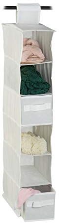 Relaxdays Organizer Armadio per Stoffa, 6 Scomparti, 2 Cassetti, Scaffale da Appendere; 82 x 14,4 x 30 cm, Bianco