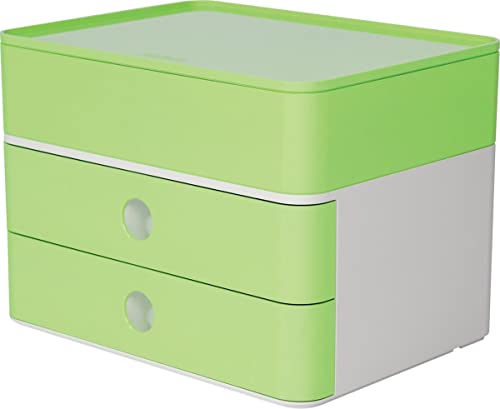 HAN Cassettiera SMART-BOX PLUS ALLISON, design moderno, con 2 cassetti e porta utensili, colore: lime green