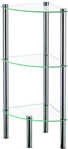 kela , Scaffale, 3 Ripiani, Metallo/Vetro di Sicurezza, 28,5 x 28,5 x 76 cm, Ole', Cromato, Metal, Transparent, One Size