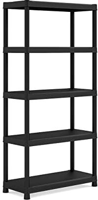 Keter Plus Double SCAFFALE 5 Ripiani PIENI E Doppia Opzione di Montaggio, Nero, 90x40x182 cm