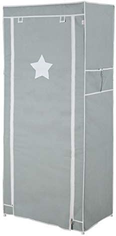 roba Armadio in Tessuto Little Stars Motivo a Stella 169 x 70 x 45 cm Moderno Funzionale Salvaspazio 3 Scomparti come Scarpiera Grigio