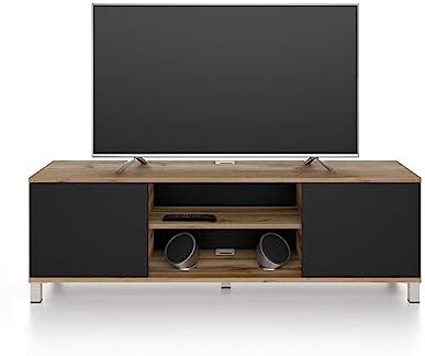 Mobili Fiver , Mobile Porta Tv Rachele, Rovere Rustico e Nero Frassino, 150 cmx42 cmx48 cm, Mobile Tv moderno per tv fino a 65'', Made in Italy